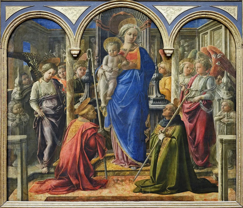 De Maagd en het Kind omringd door engelen, Sint Frediano en Sint Augustinus - Fra Filippo Lippi