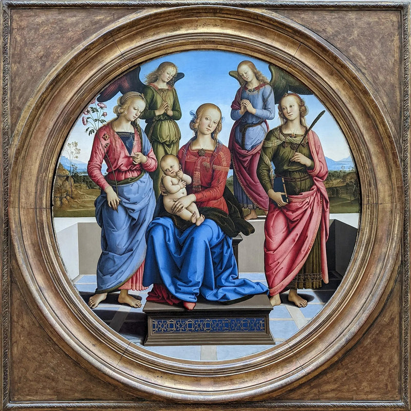 De Maagd en het Kind omringd door twee engelen, heilige Roos en heilige Catharina - Pietro Perugino