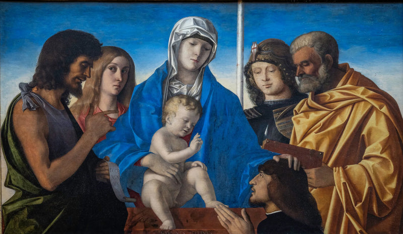De Maagd en het Kind omringd door Sint-Jan de Doper, Sint-Maria Magdalena, Sint-Joris, Sint-Pieter en een schenker - Giovanni Bellini