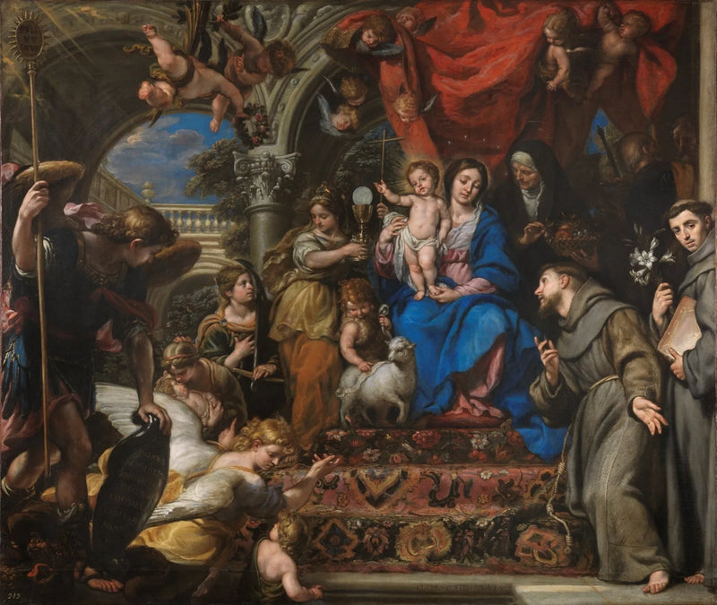 De Maagd en het Kind tussen de theologische deugden en de heiligen - Claudio Coello