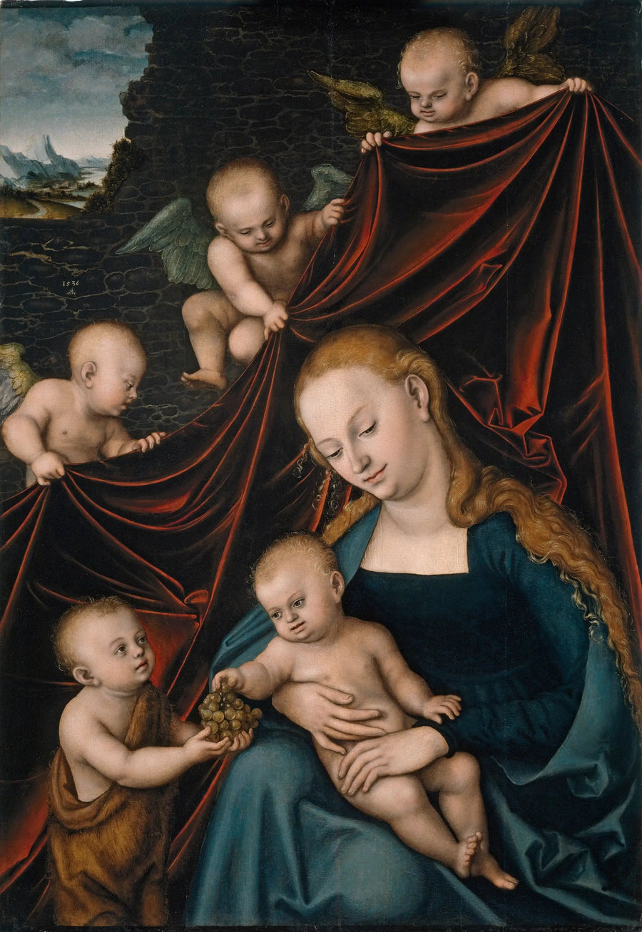 De Maagd en het Kind, Sint Johannes en de Engelen - Lucas Cranach de Oudere