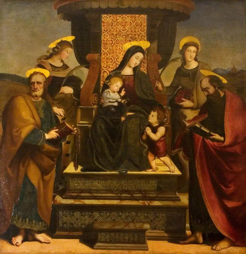 De Maagd en het Kind zittend met heiligen - Raphael Sanzio