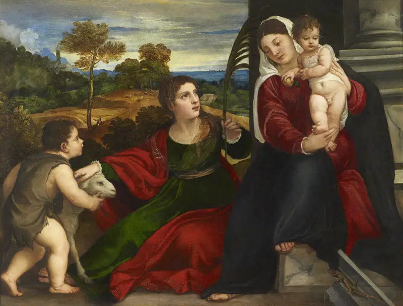 De Maagd, het Kind, Sint Agnes en Sint Johannes de Doper - Titian