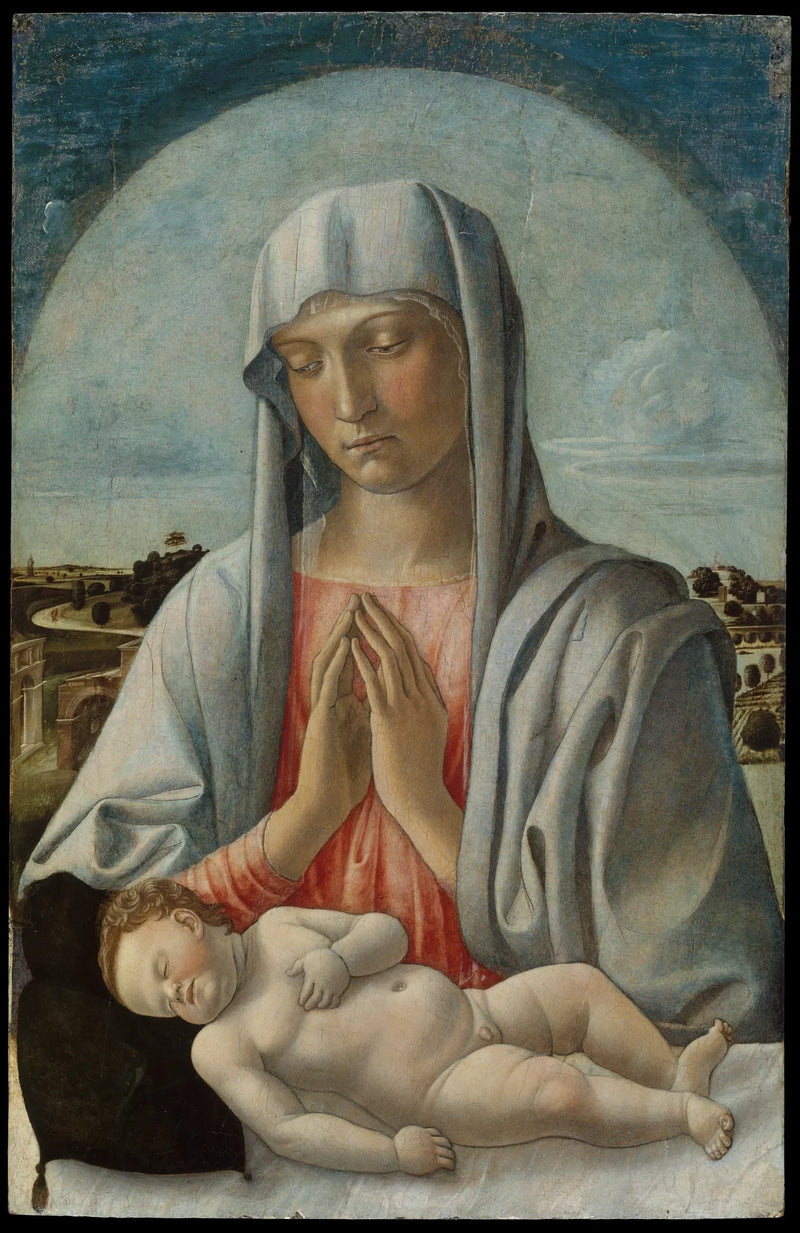 De Maagd Maria die het slapende Kind Jezus aanbidt - Giovanni Bellini