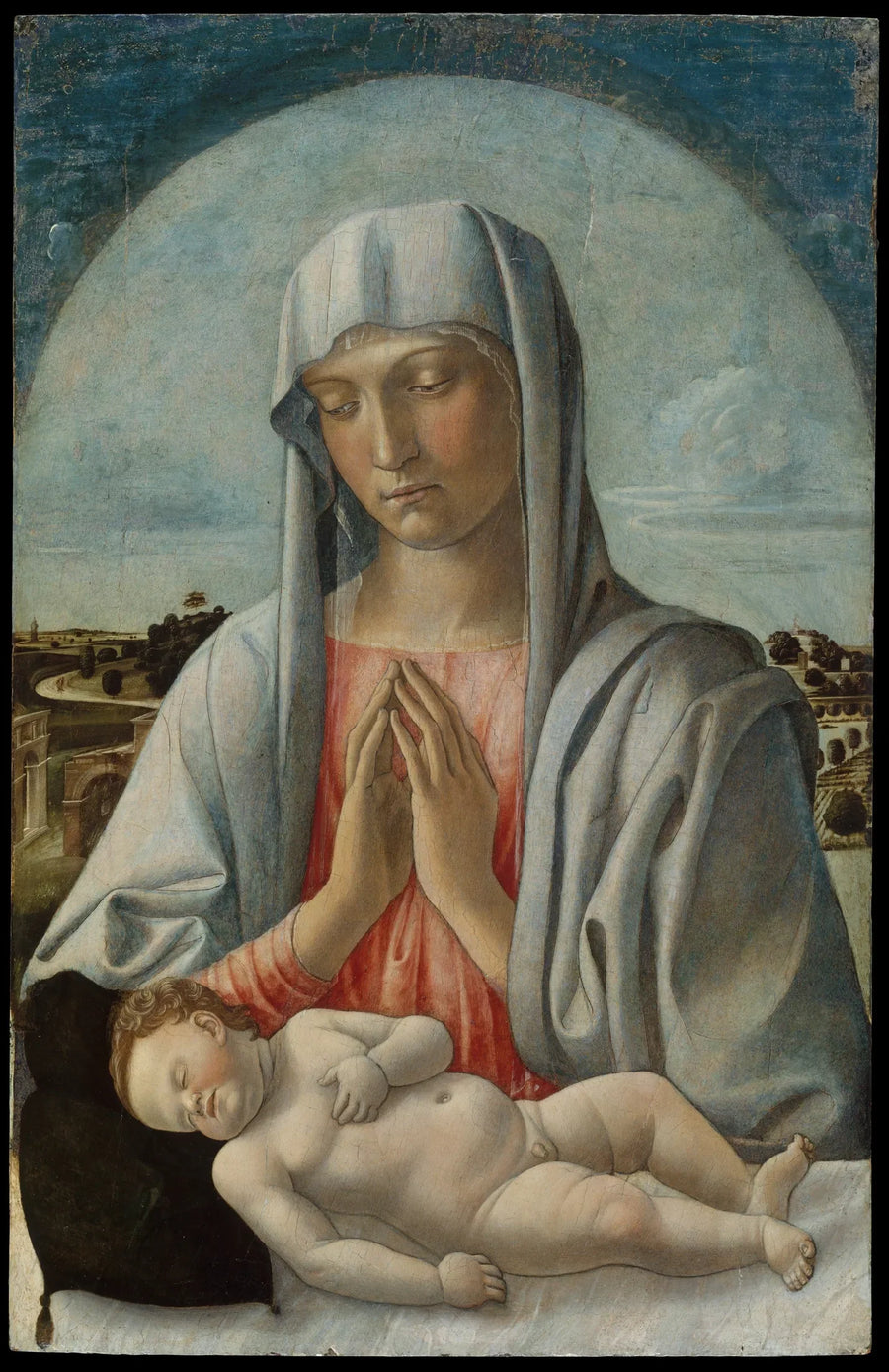De Maagd Maria die het slapende Kind Jezus aanbidt - Giovanni Bellini