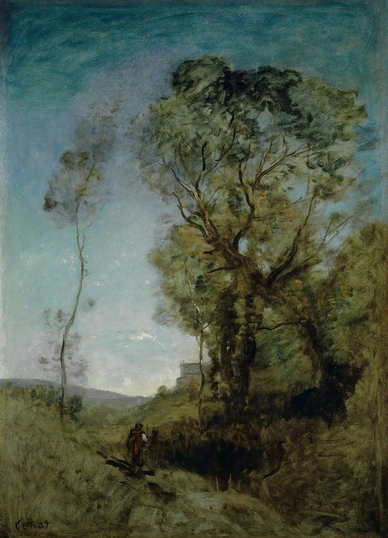 De Italiaanse villa achter de dennenbomen - Jean-Baptiste Camille Corot