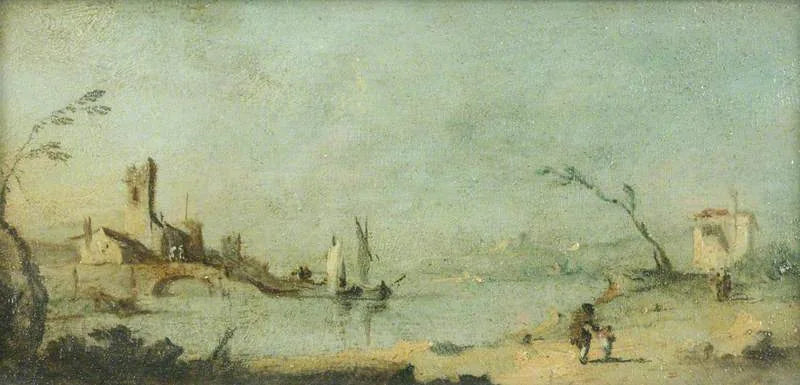 Lagune van Capriccio met een kerk en een brug - Francesco Guardi