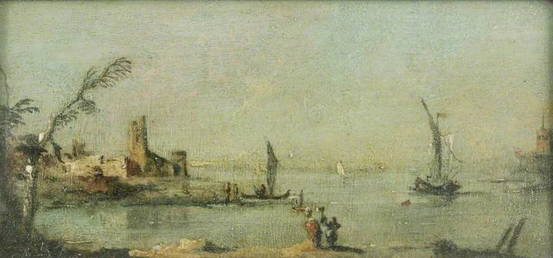 Lagune van Capriccio met een kerk - Francesco Guardi