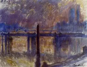 De Naald van Cleopatra en Charing Cross Bridge - Claude Monet