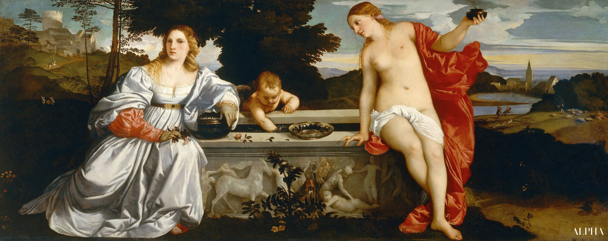 De heilige en profane liefde - Titiaan - Reproducties van schilderijen en hoogwaardige schilderkunst