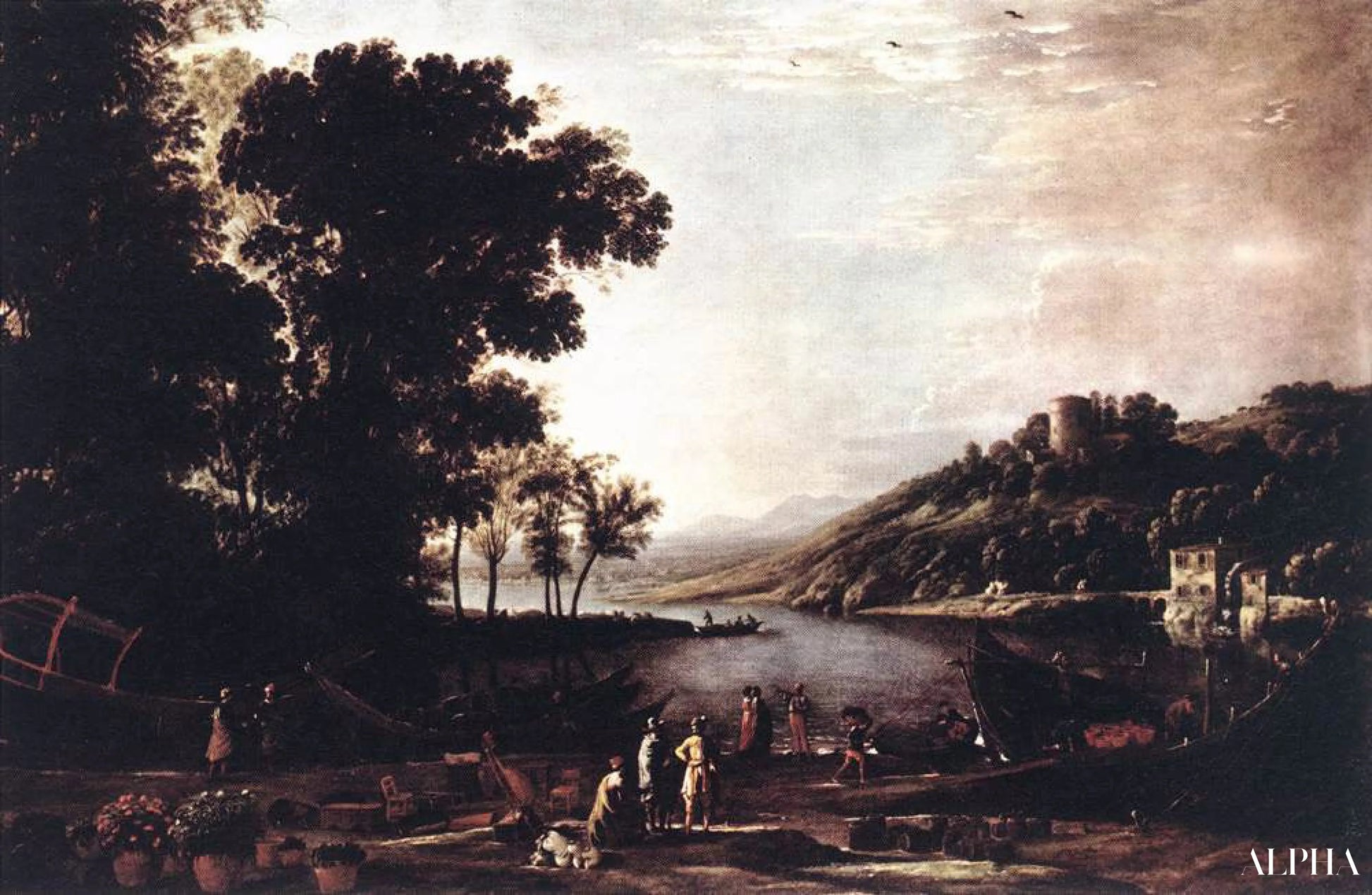 Landschap met Koopmannen - Claude Lorrain - Reproducties van schilderijen en hoogwaardige schilderijen