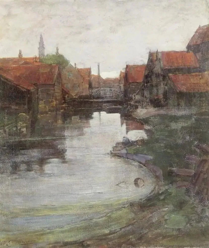 Lange Bleekerssloot met de toren van de Westerkerk - Piet Mondrian