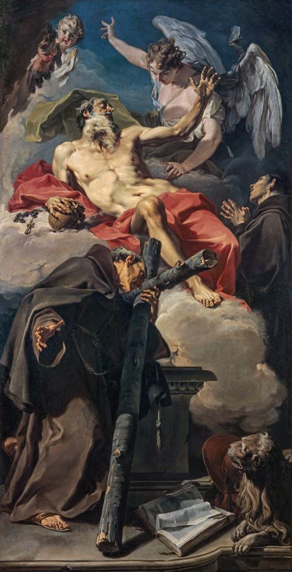 De apotheose van Sint-Jerome met Sint-Pieter van Alcántara en een niet-geïdentificeerde franciscaan - Giovanni Battista Pittoni