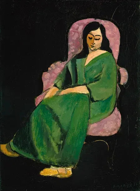 Laurette in groene jurk, zwarte achtergrond - Henri Matisse