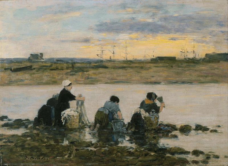 Wasvrouwen aan de oever van de rivier - Eugène Boudin