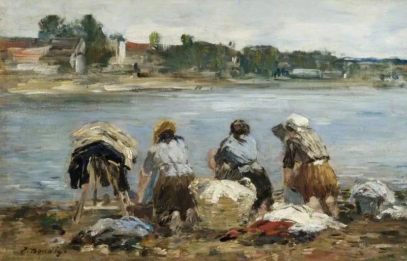 Wasvrouwen aan de oever van de Touques - Eugène Boudin