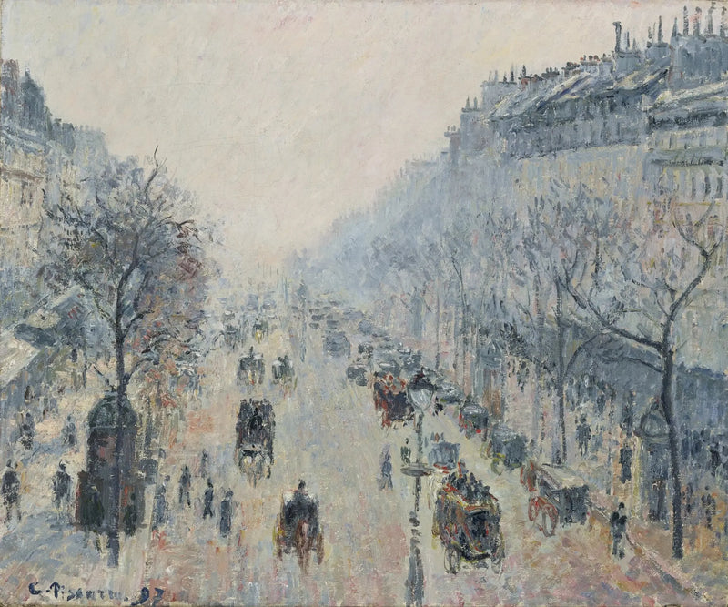 De Boulevard Montmartre, ochtendnevel - Camille Pissarro