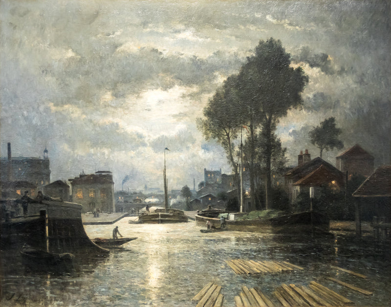 Het kanaal Saint-Denis gezien vanaf de haven van Metz, maanlicht-effect - Stanislas Lépiné