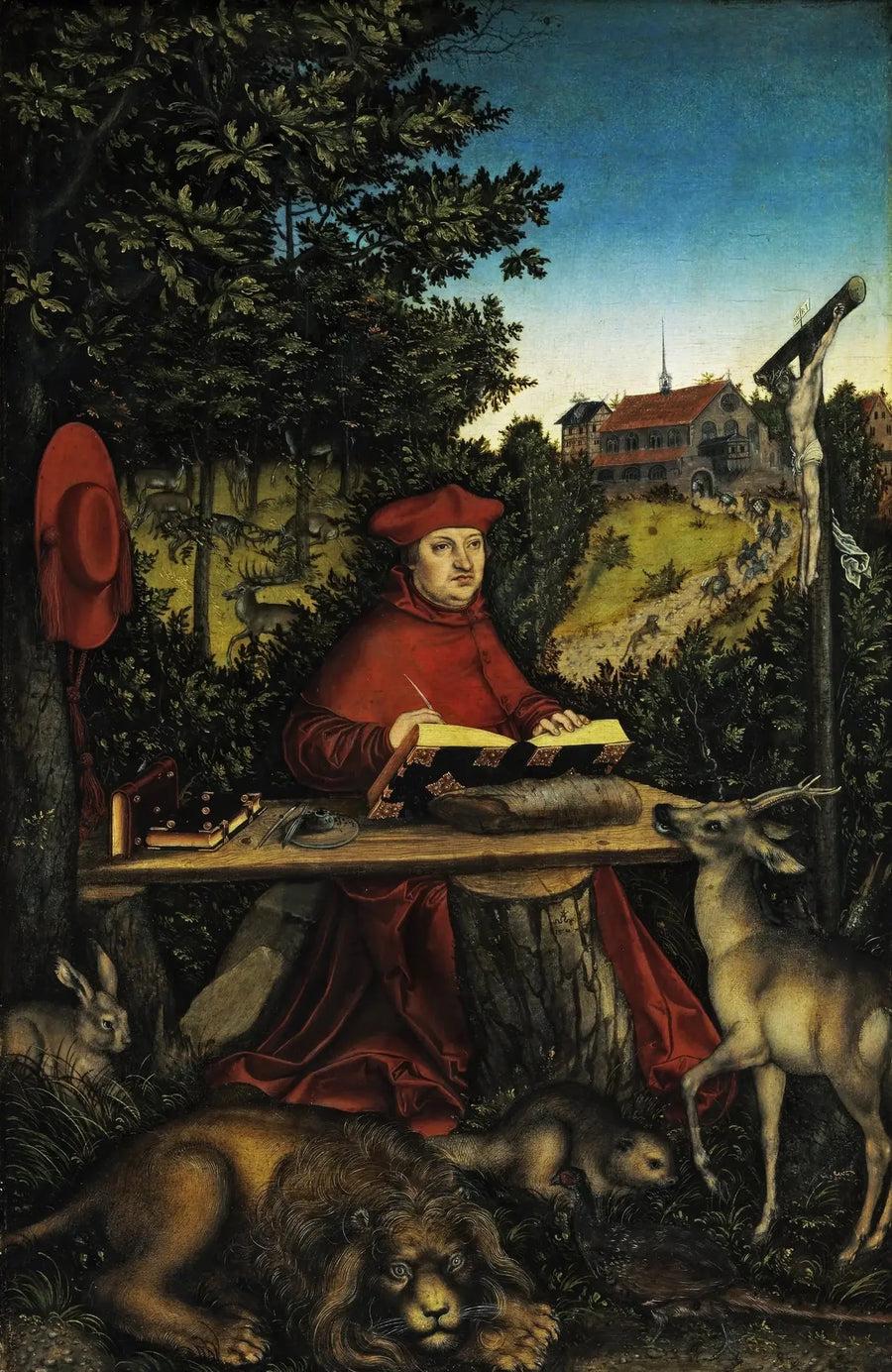 De kardinaal Albert van Brandenburg (1490-1545) in de rol van Sint-Jerome - Lucas Cranach de Oudere