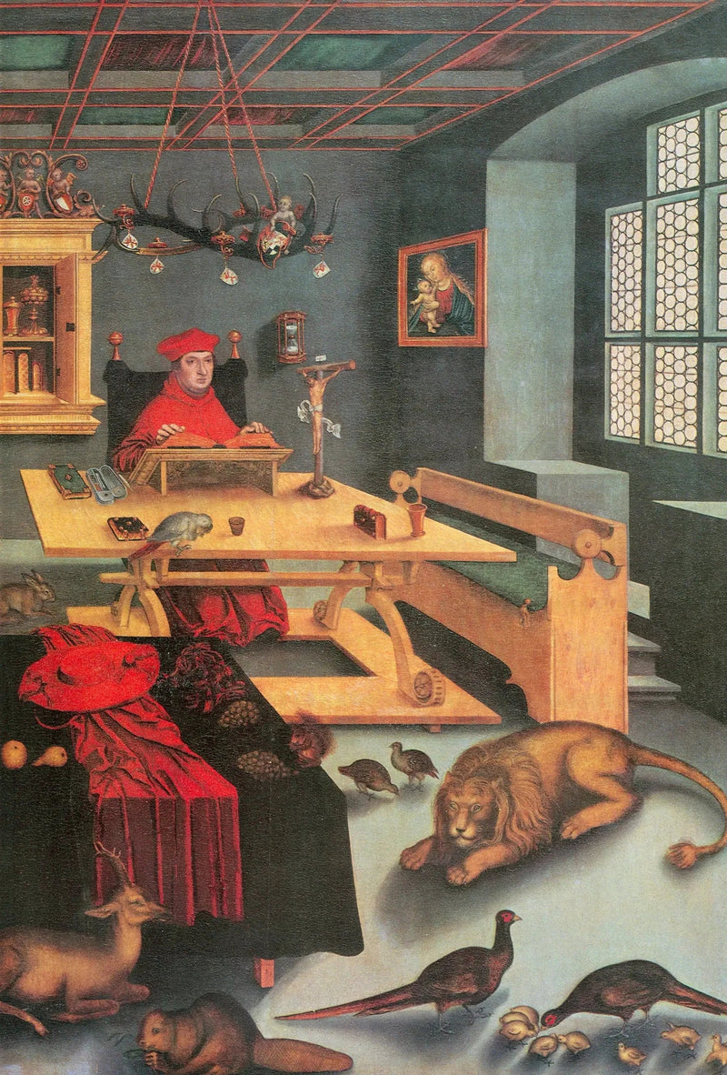 De kardinaal Albrecht van Brandenburg in de rol van Sint-Jerome - Lucas Cranach de Oude