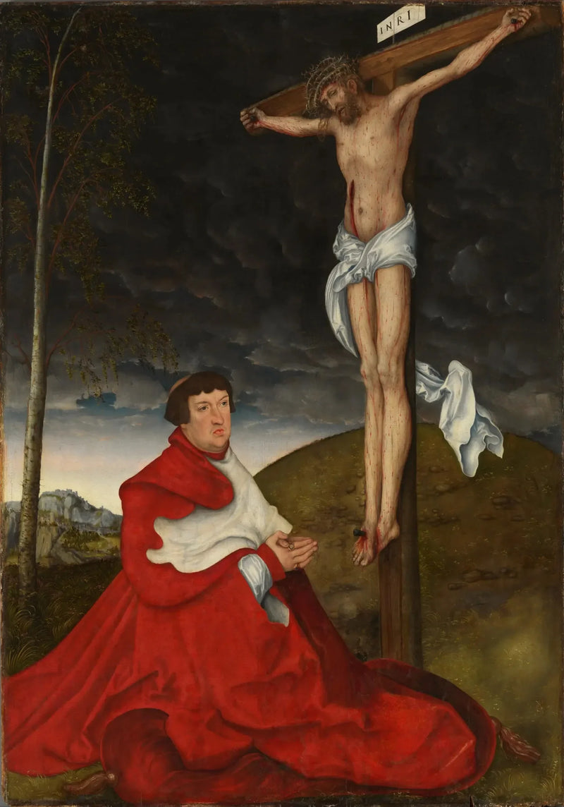 De kardinaal Albrecht von Brandenburg voor de Kruisiging - Lucas Cranach de Oudere