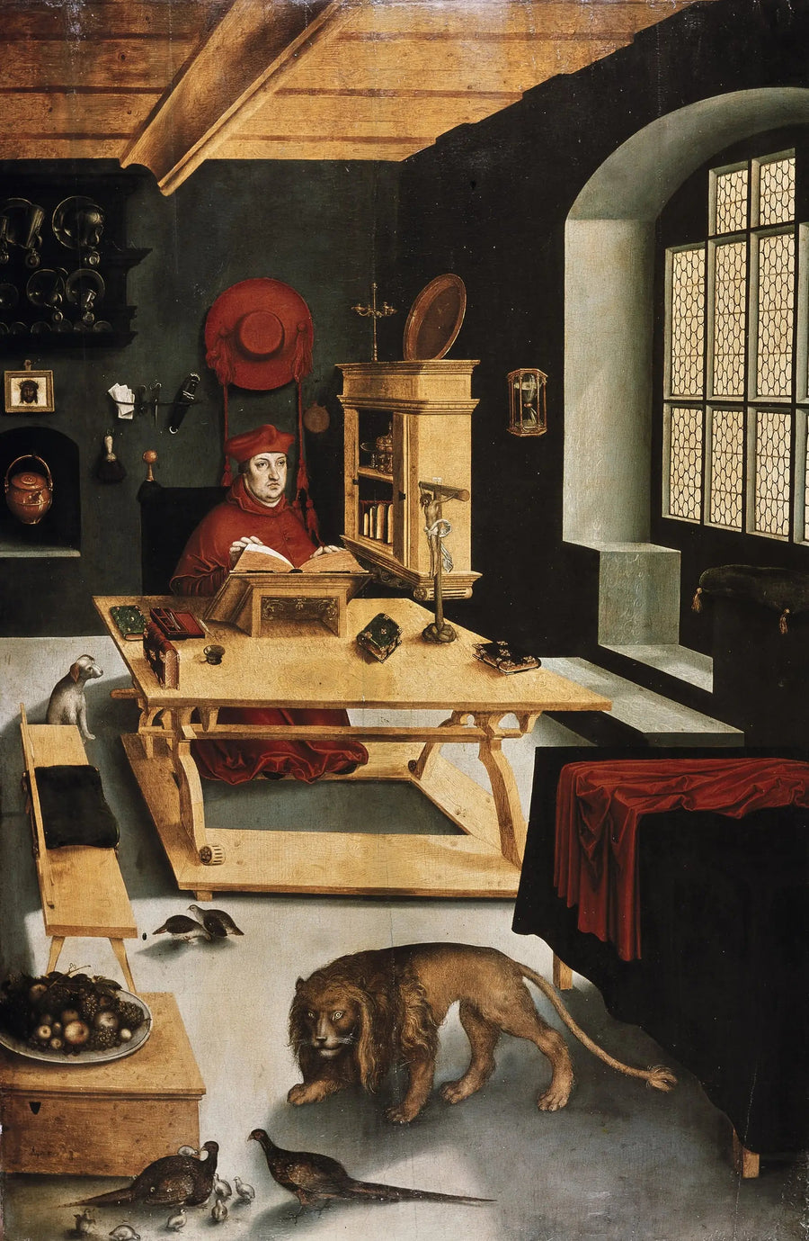 De kardinaal Albrecht von Brandenburg, aartsbisschop van Mainz, afgebeeld als Sint-Jerome in zijn werkkamer - Lucas Cranach de Oudere