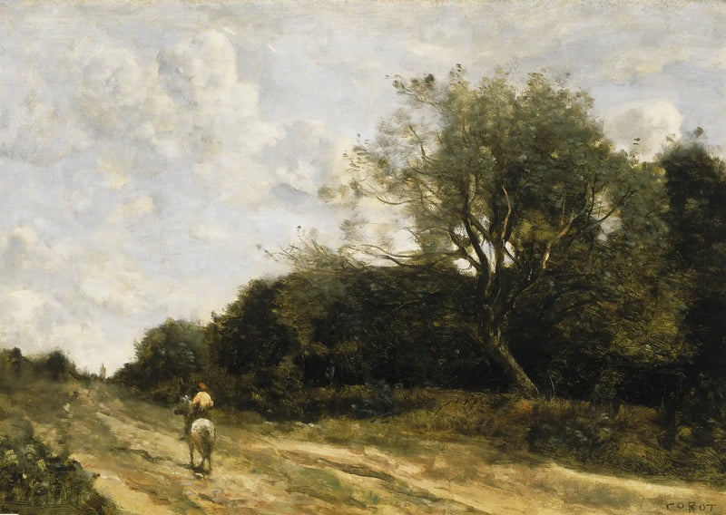 De ruiter op de weg - Jean-Baptiste Camille Corot