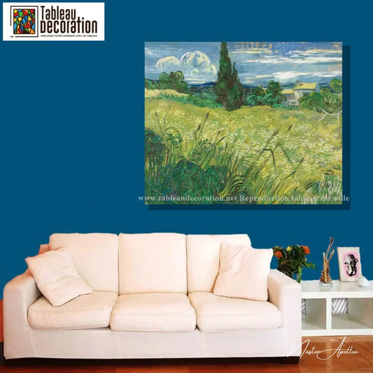 Le Champ de blé vert avec cyprès - Van Gogh - Reproductions de tableaux et peintures haut de gamme