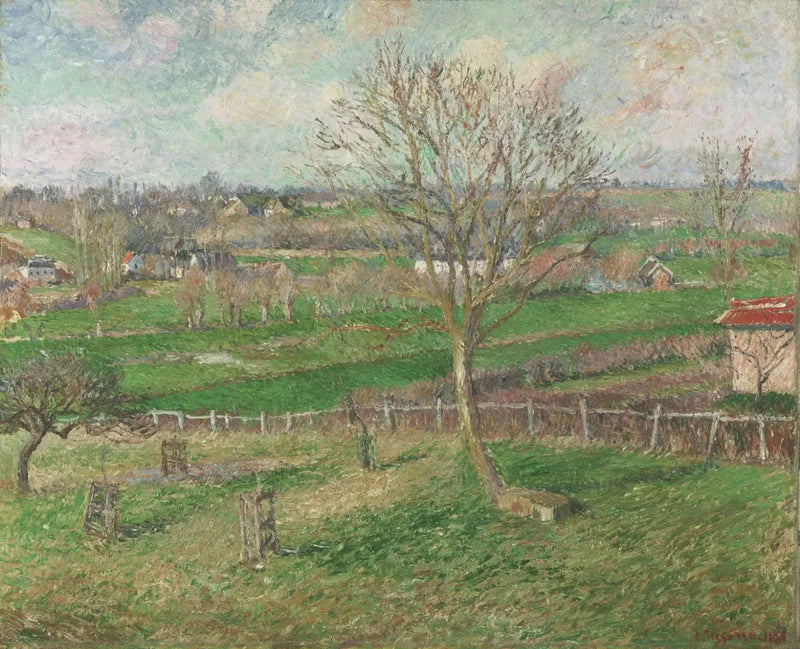 Het Veld en de Grote Notenboom in de winter, Eragny - Camille Pissarro
