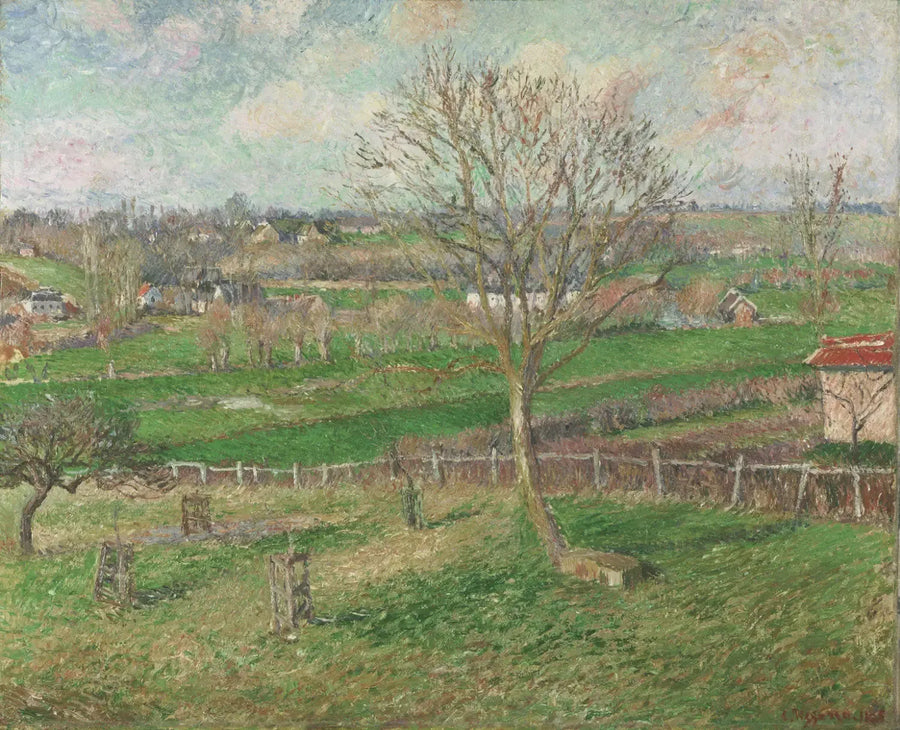 Het Veld en de Grote Notenboom in de winter, Eragny - Camille Pissarro