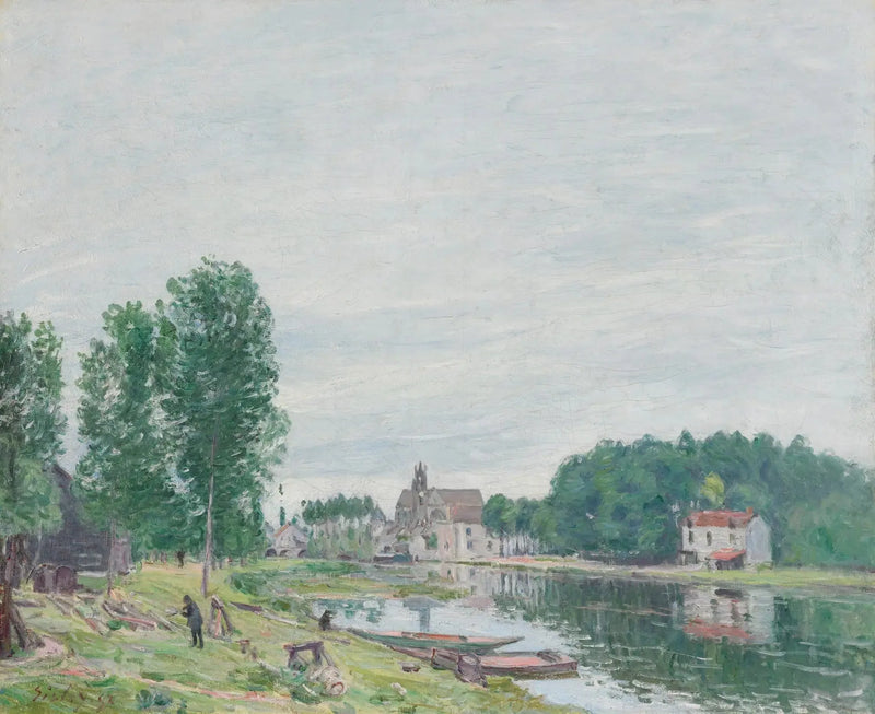 De scheepswerf Matrat, Moret-Sur-Loing, regenachtig weer - Alfred Sisley