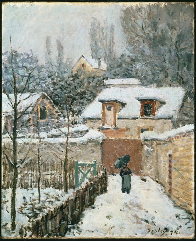 De Weg van l'Étarché onder de sneeuw in Louveciennes - Alfred Sisley