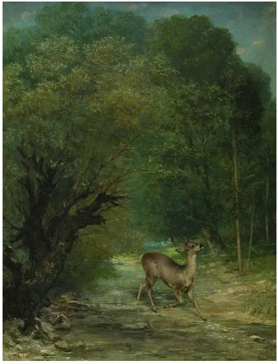 De gejaagde ree met luisterposten, lente - Gustave Courbet