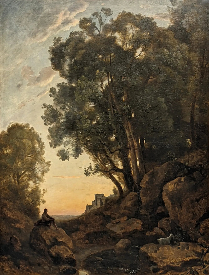 De Italiaanse geitenhoeder. Zonsondergang effect - Jean-Baptiste Camille Corot