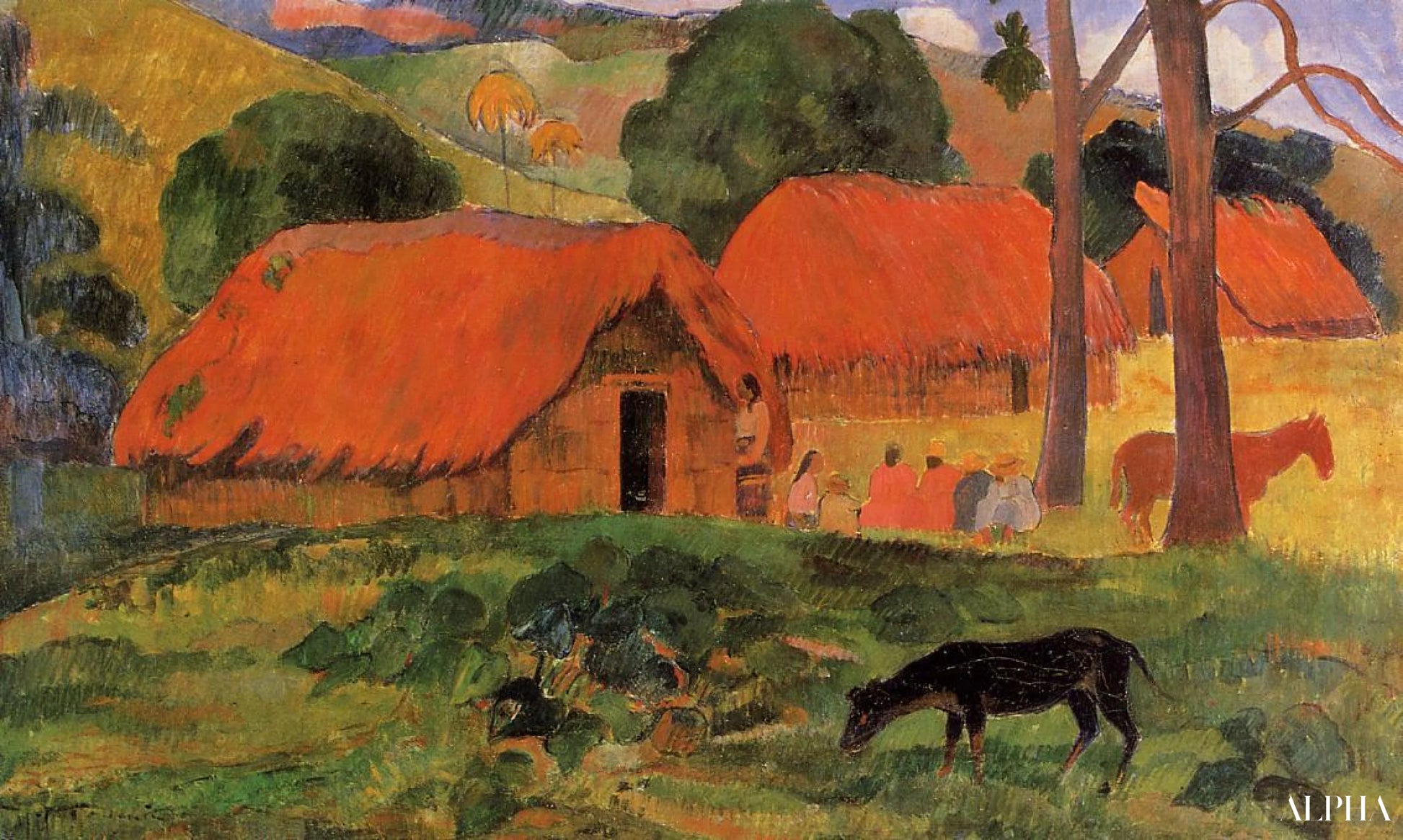 De hond voor de hut - Paul Gauguin - Reproducties van schilderijen en hoogwaardige schilderijen