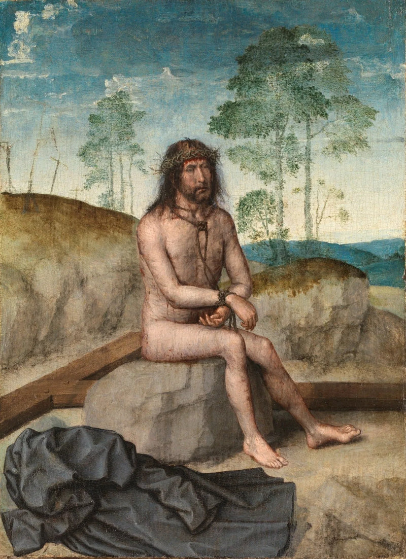 Het zittende Christus op een koude steen - Juan de Flandes