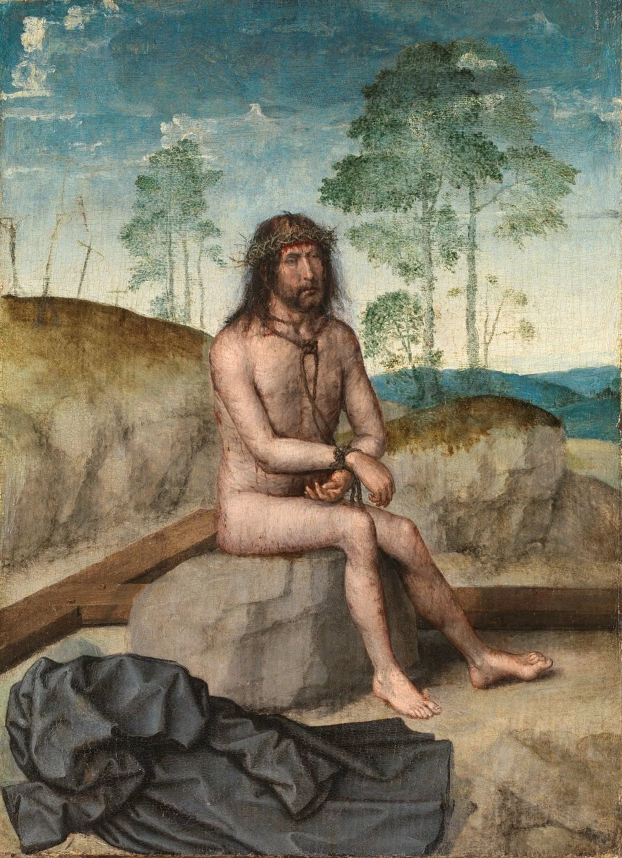 Het zittende Christus op een koude steen - Juan de Flandes