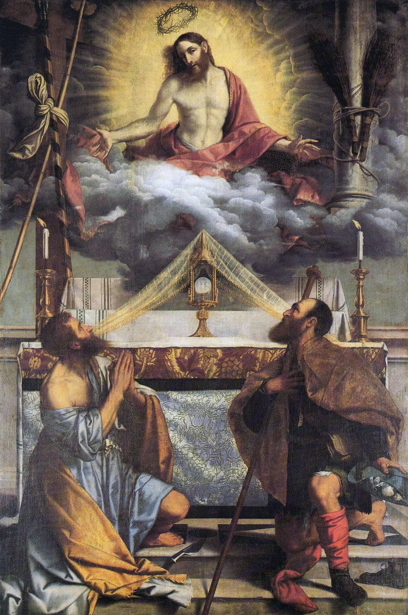 Het Christus met de Eucharistie en de heiligen Bartholomeus en Roch - Alessandro Bonvicino
