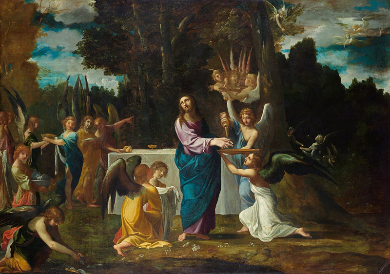 Christus in de woestijn, bediend door de engelen - Ludovico Carracci