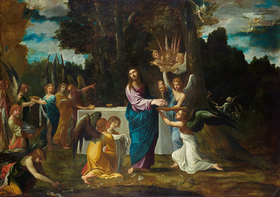 Christus in de woestijn, bediend door de engelen - Ludovico Carracci