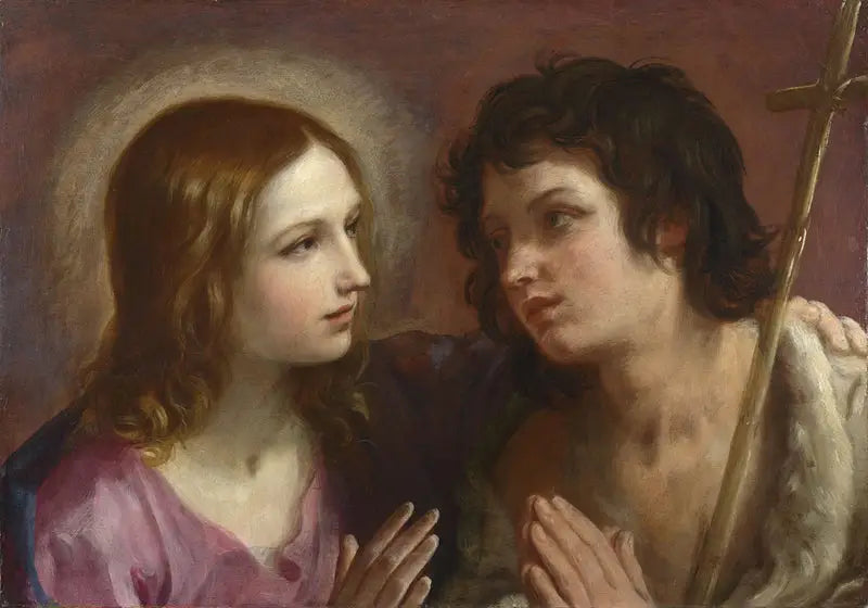 Het Christus die Sint Johannes de Doper kust - Guido Reni