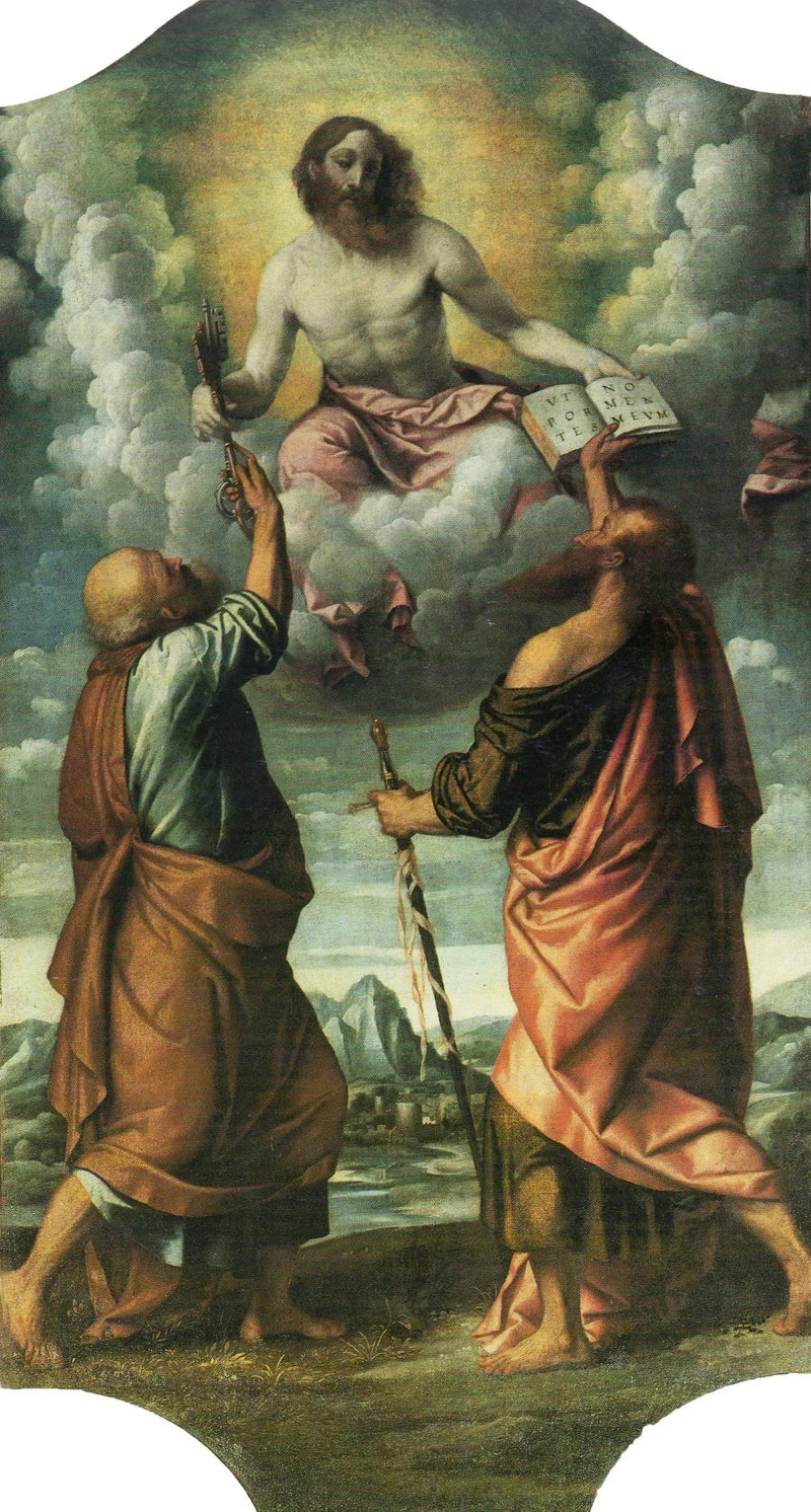 De Christus in glorie met de heiligen Petrus en Paulus - Alessandro Bonvicino