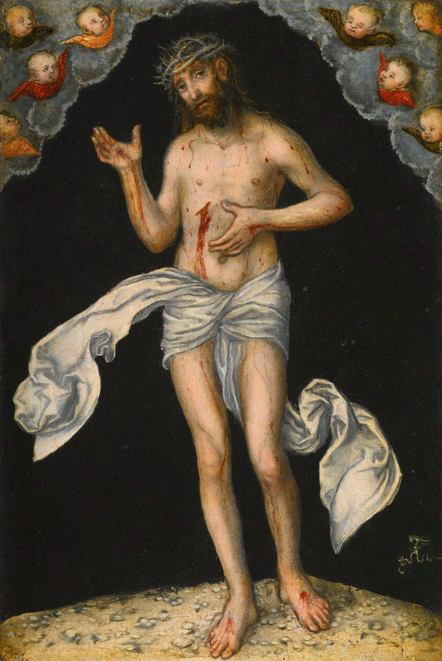 De Christus als man van smarten die zijn wonden toont - Lucas Cranach de Ouder