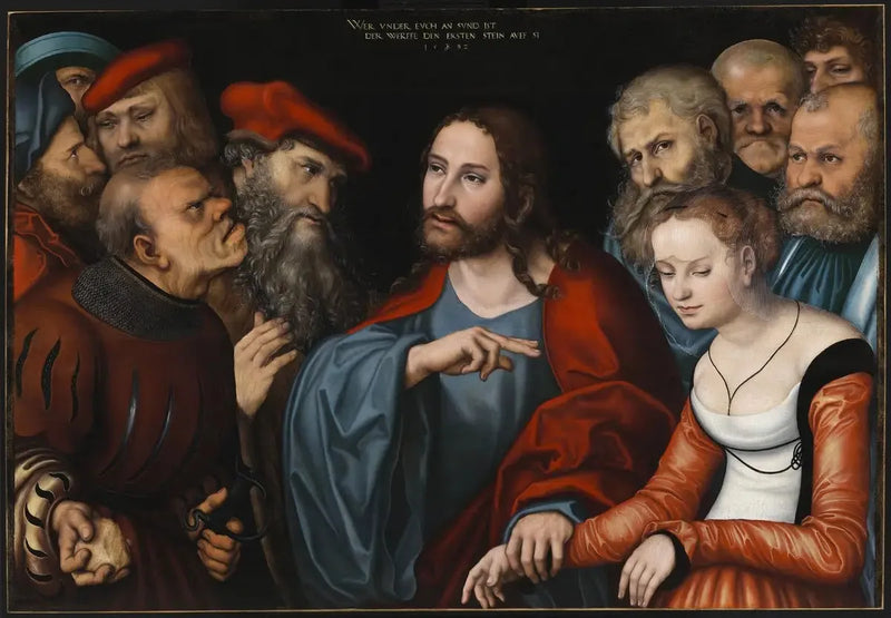 Het Christus en de overspelige vrouw. - Lucas Cranach de Oudere