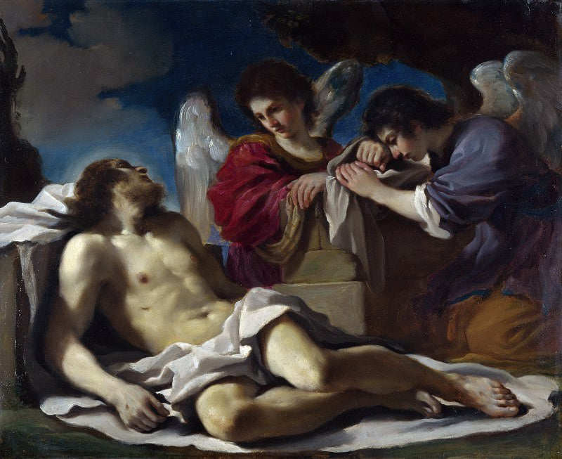De gestorven Christus die wordt beweend door twee engelen - Guercino
