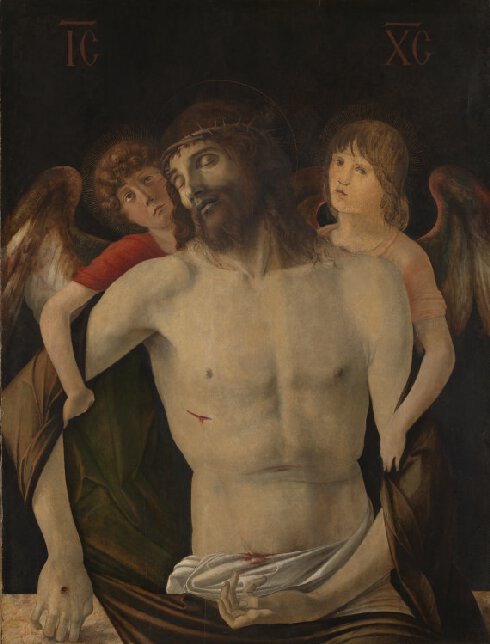 De gestorven Christus ondersteund door engelen - Giovanni Bellini