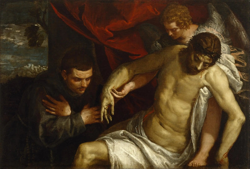 De gestorven Christus ondersteund door een engel en vereerd door een franciscaan - Paul Véronèse

Source:
Le Christ mort soutenu par un ange et adoré par un franciscain - Paul Véronèse
