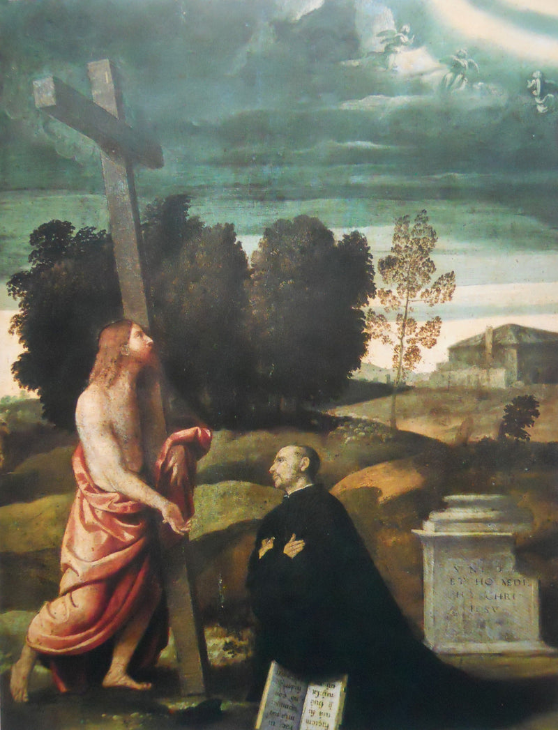 Christus die het kruis draagt voor een knielende figuur - Alessandro Bonvicino