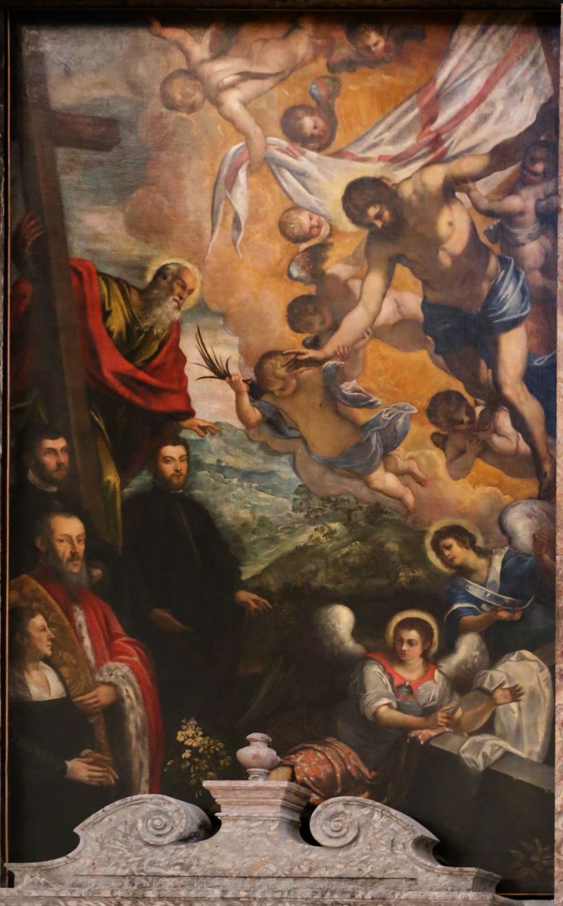 De opgestane Christus met Sint-André en de donateurs - Jacopo Tintoretto