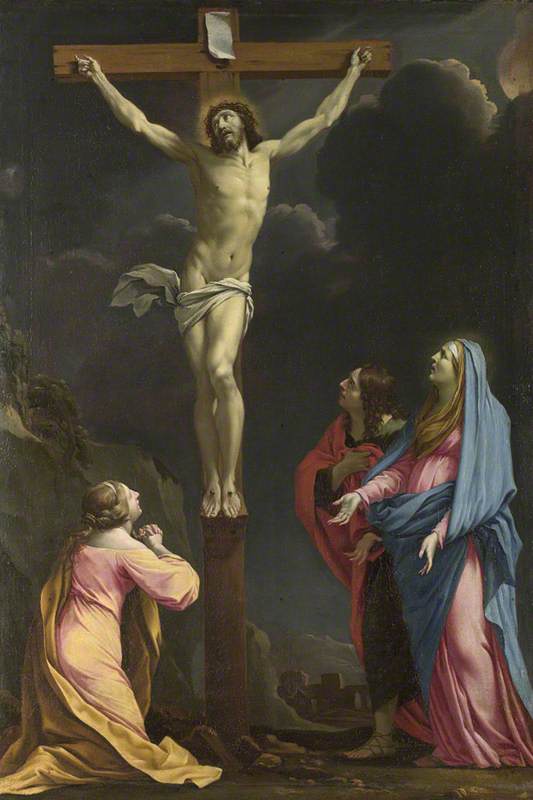 Het Christus aan het kruis omringd door de Maagd en heiligen - Eustache Le Sueur